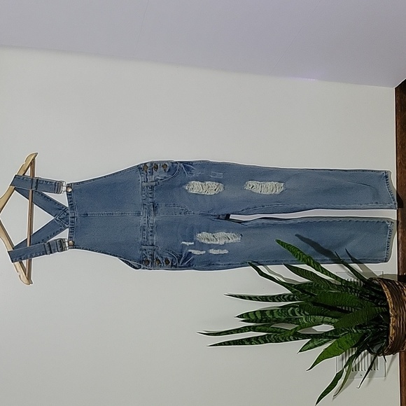 Mod Ref Distressed Denim Blue Jean Bib Overalls Size Small - Picture 1 of 7